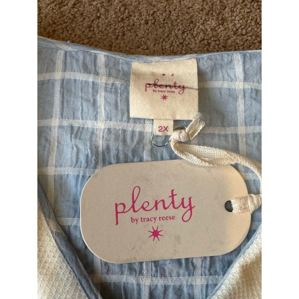 NWT Plenty by Tracy Reese Embroidered Plaid Blouse blue & white size 2X - Picture 11 of 12